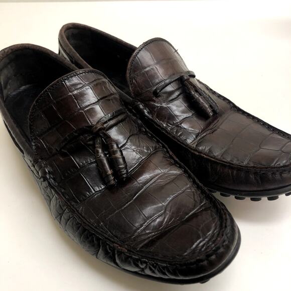 Allen Edmonds Guidare Tassel Driving Loafer Brown Crocodile Pattern Leather 9 - Picture 3 of 12